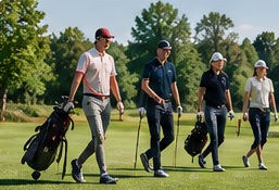 Golfers lopen samen over de golfbaan