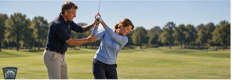 Golfer tijdens een les